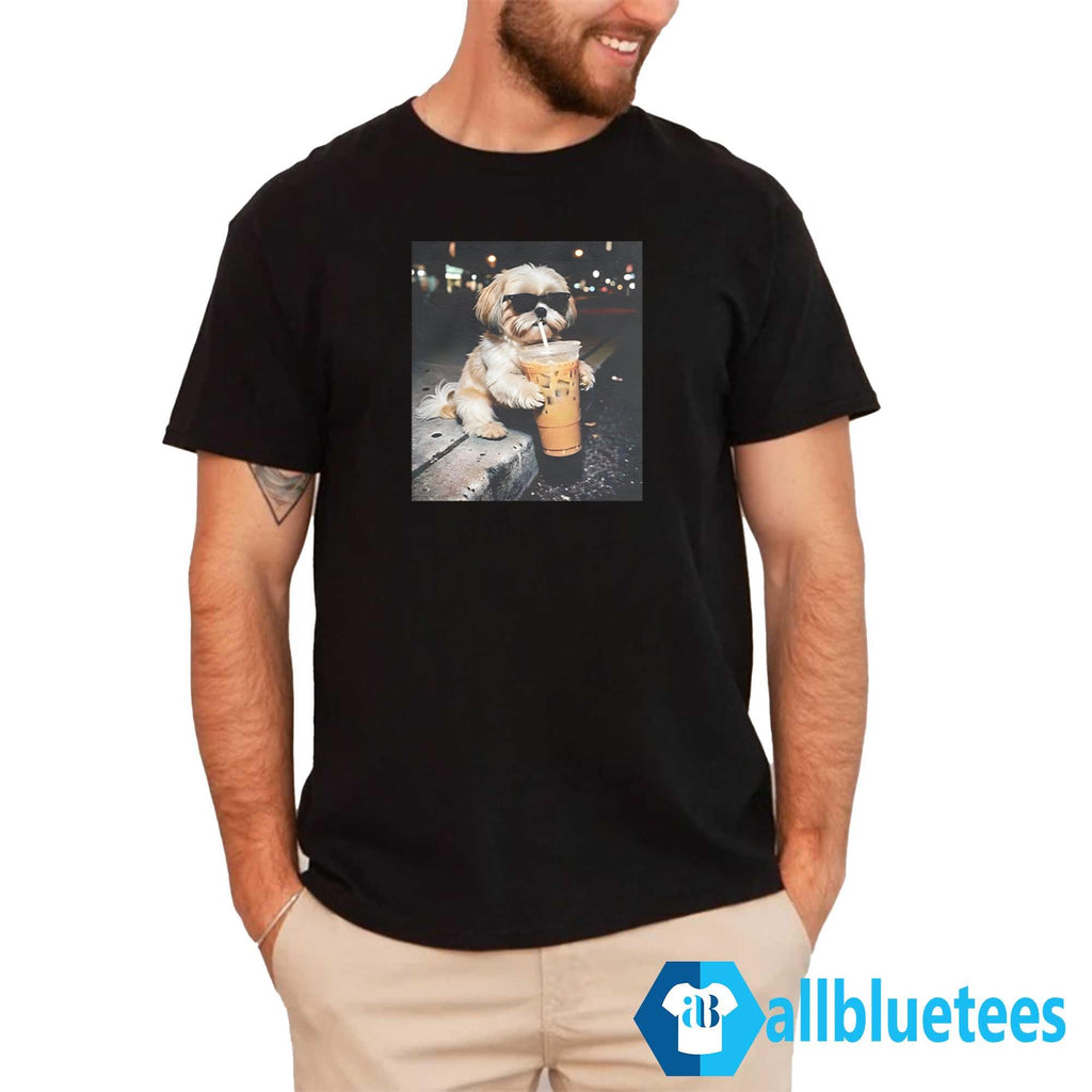 Funny Shih Tzu Drinking Iced Coffee Shirt