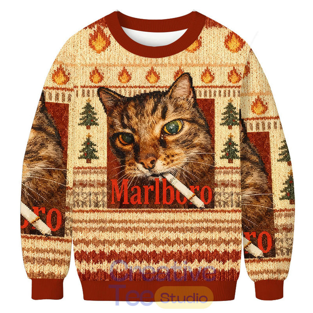 Funny Smoking Cat Meme Christmas Ugly Sweater