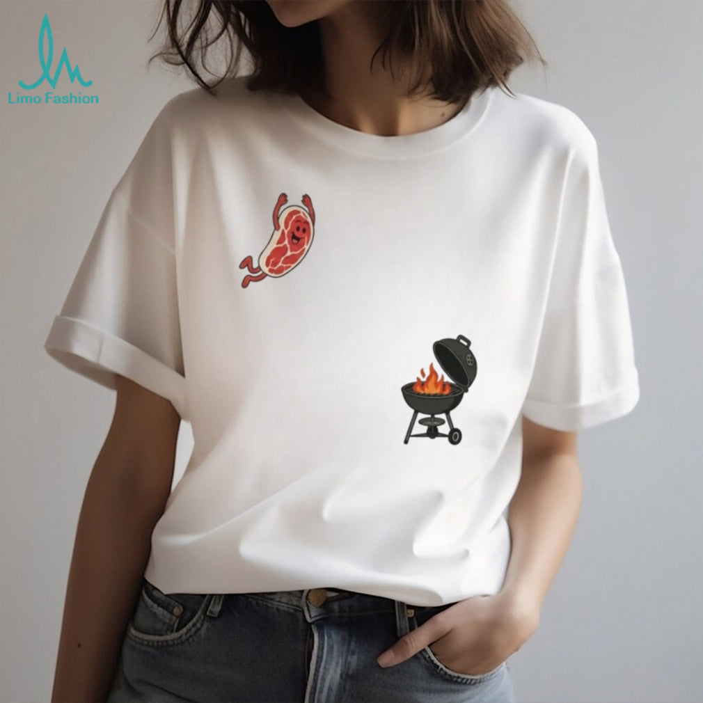 Funny Steak Jumping Into Grill Barbecue BBQ Lover Foodie T Shirt