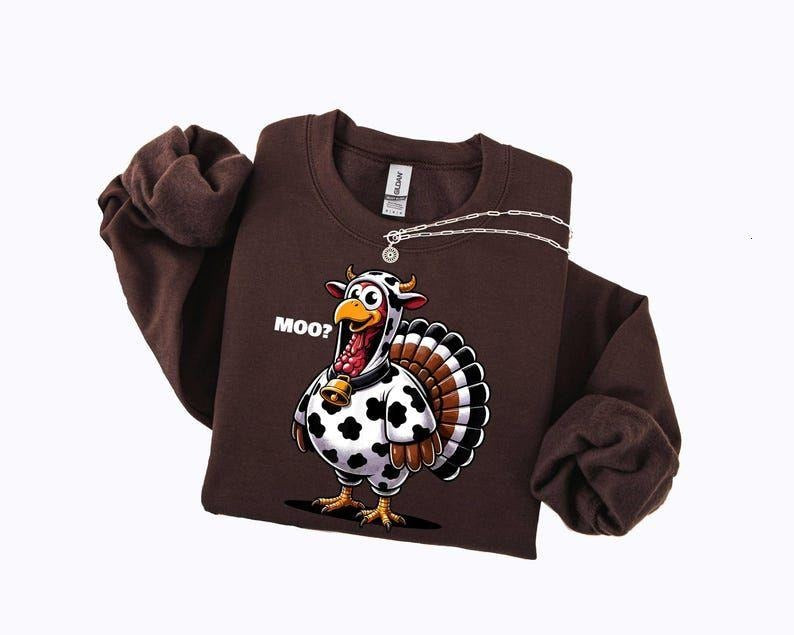 Funny Thanksgiving T-Shirt, Funny Turkey Moo sweatshirt, Fake Cow Tee, Thankful Farmer Tee, Farmer Long Sleeve,...