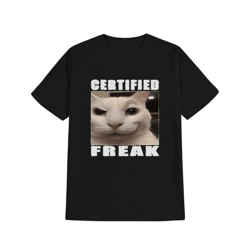 [Funny Tshirt] Lightweight Funny Men's Casual Crew Neck T-Shirt | Certified Freak Cat Face Print, Perfect Gift for Men,...