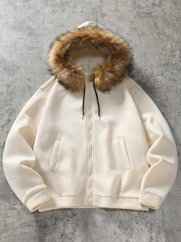 Fur Trim Hooded Zip-Up Sweatshirt - Winter Fashion Essential, 2025 Trendy Casual Wear style 02 T-Shirts, Hoodie
