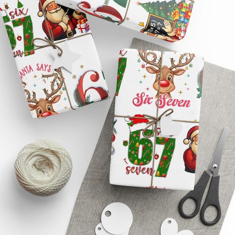 Gen Alpha 67 Christmas Wrapping Paper, funny viral meme gift wrap, trendy holiday wrapping paper for festive Christmas...