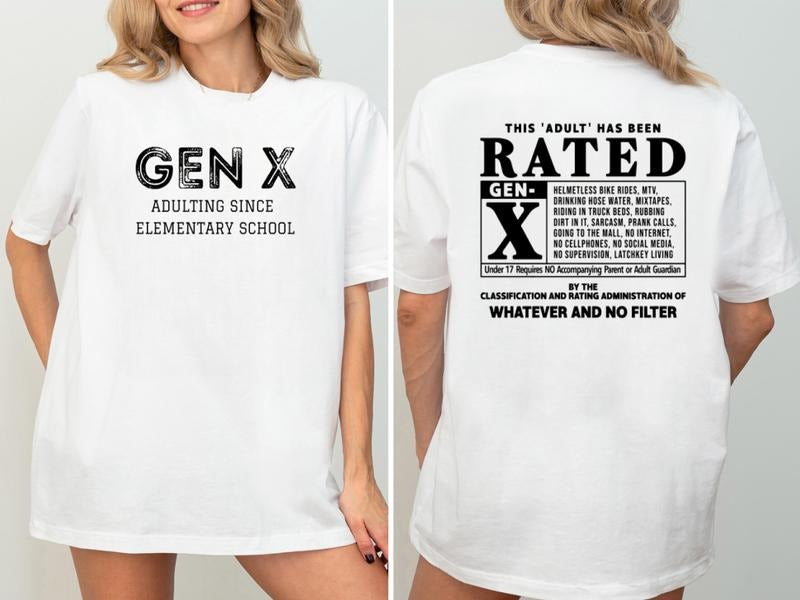 Gen X This Adult Has Been Rated T-Shirt, Generation X Traits Graphic Tee Hoodie, Sweatshirt | PodTeesHub.com