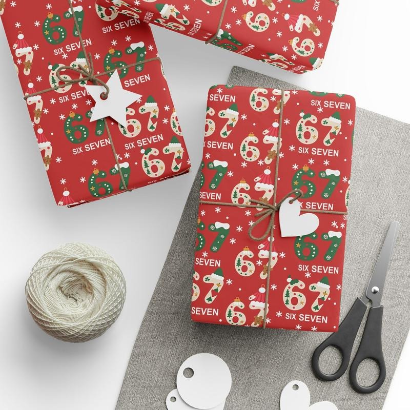 Gen Z Funny 67 Wrapping Paper, Funny Christmas Meme Style, Viral 2025 Trend Gift Wrap T-Shirts, Hoodie, Sweatshirt