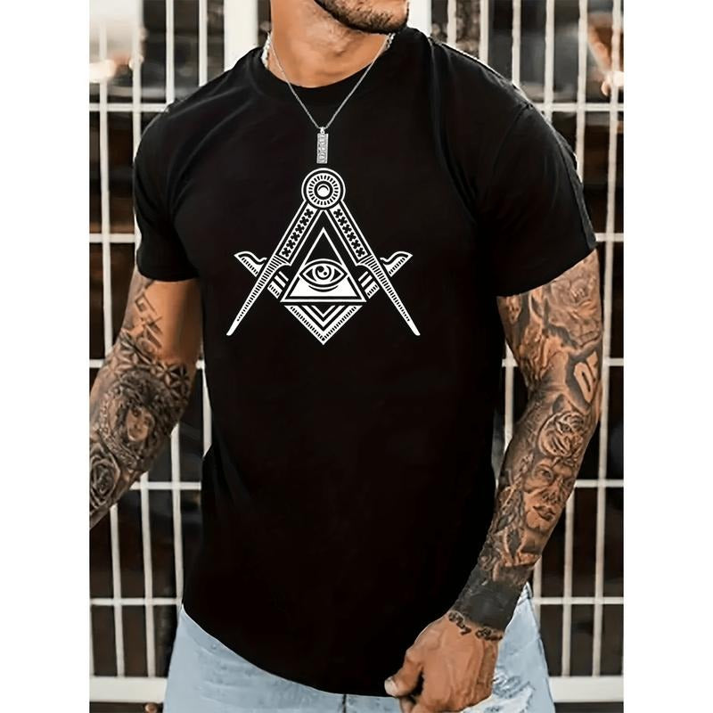 Geometric Graphic Print Men Casual Short Sleeve Crew Neck T Shirt For Summer Outdoor Wear Hoodie, Sweatshirt | PodTeesHub.com