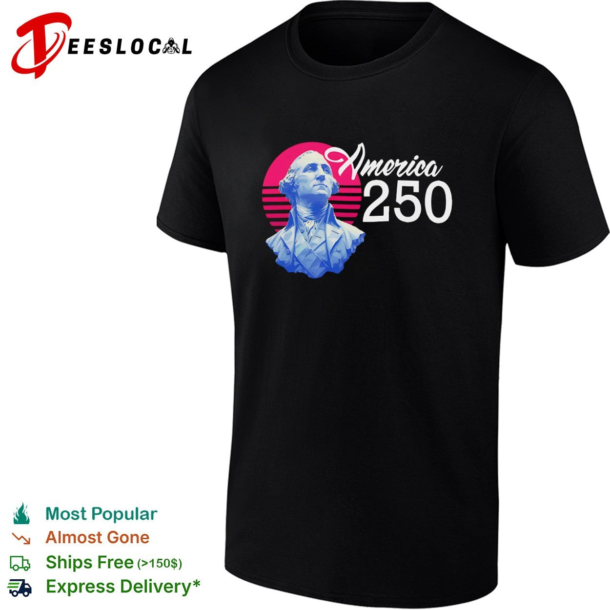 George Washington America 250 synthwave bust shirt