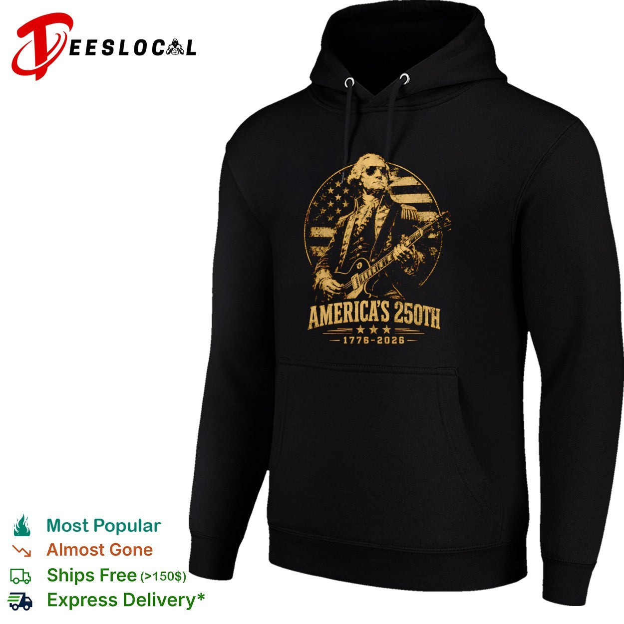 George Washington America’s 250th 1776 2026 rock and roll guitar shirt