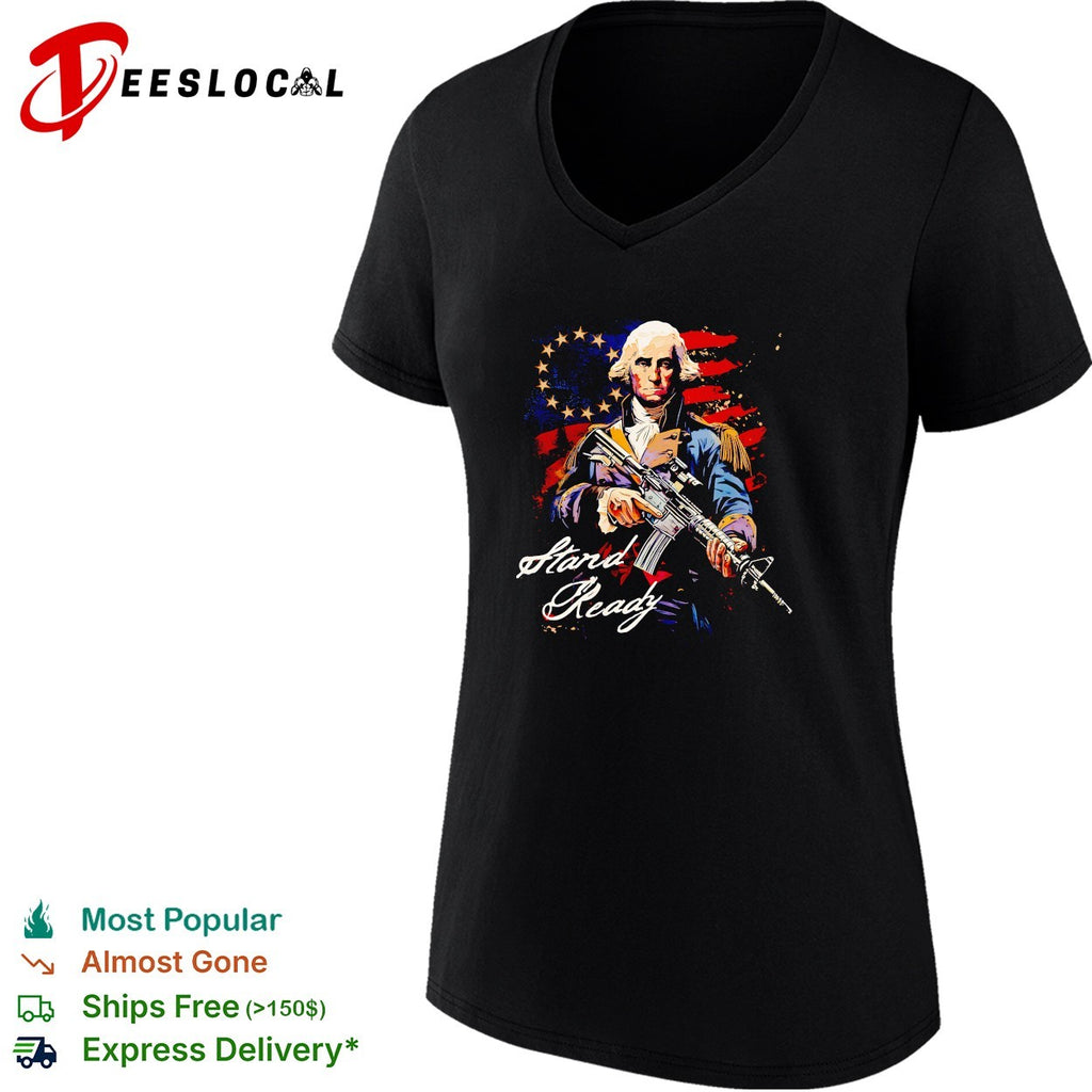 George Washington holding rifle stand ready Betsy Ross flag shirt