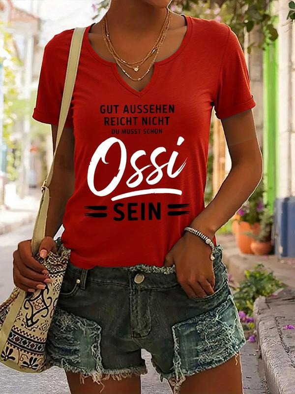 German Print T-Shirt Gut Aussehen Reicht Nicht Du Musst Schon Ossi Sein, Casual Summer V Neck Short Sleeve Top for Women,...