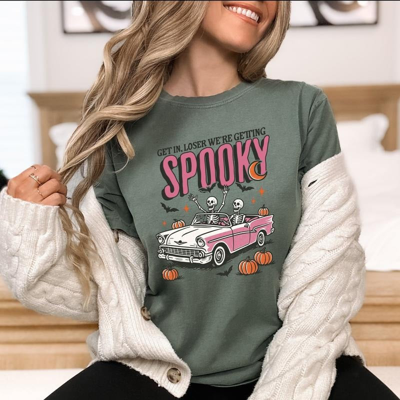 Get in loser we're getting spooky Printed Comfort Colors T-Shirt Hoodie, Sweatshirt | PodTeesHub.com