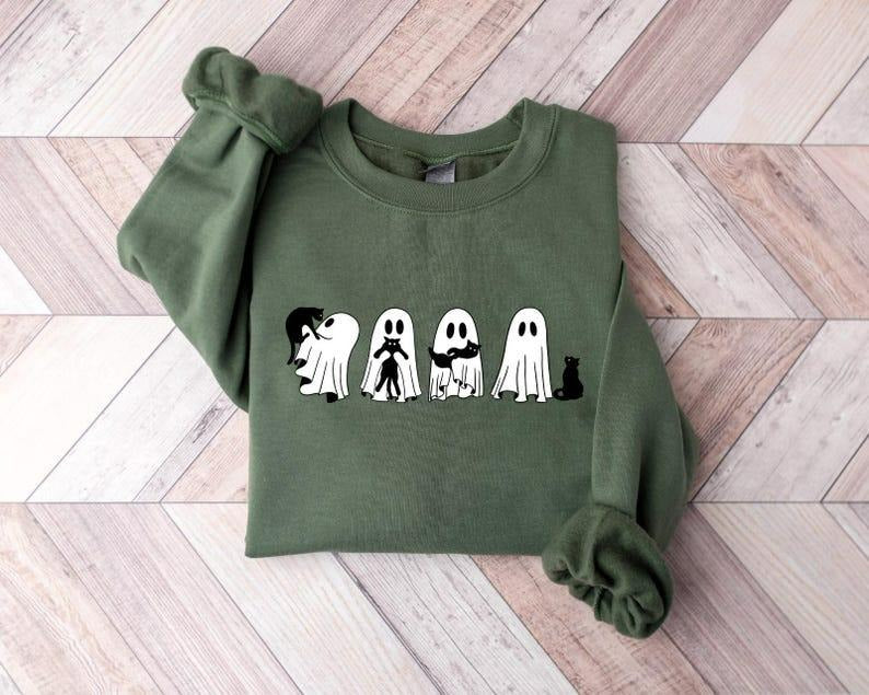 Ghost Holding Black Cat Sweatshirt, Ghost Cat Halloween Gift for Cat Owners Shirt Hoodie | PodTeesHub.com