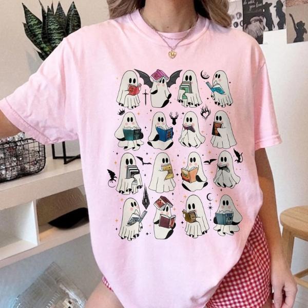 Ghost Reading Book Fantasy Series Shirt, Bookish Ghost Tee, Spooky Library Shirt, Halloween Gift for Book Lovers Hoodie,...