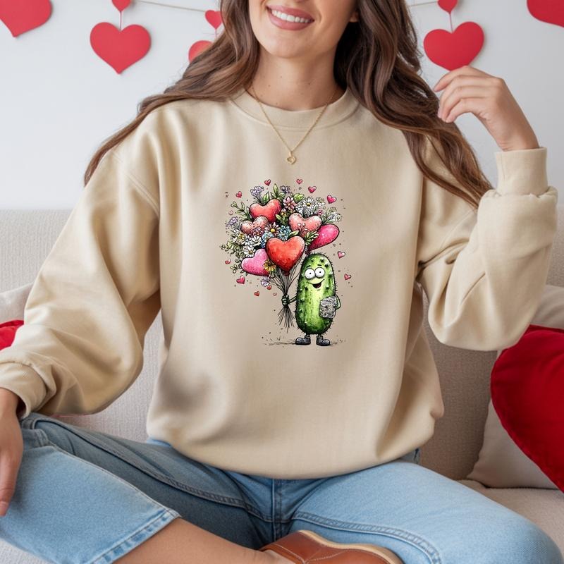 Gildan Crewneck Sweatshirt with Glittery Pickle Hearts Design Comfortable Loose Fit Durable Material Statement Piece for...