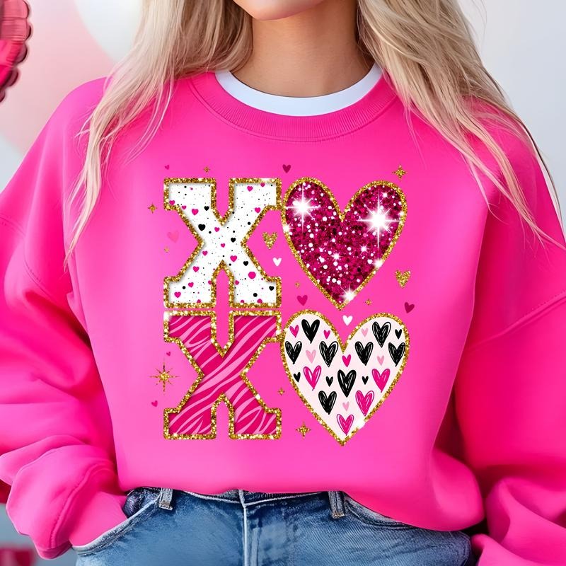 Gildan Crewneck Sweatshirt with Glittery XOXO Heart Design Comfortable Loose Fit Durable Material for Casual Occasions...
