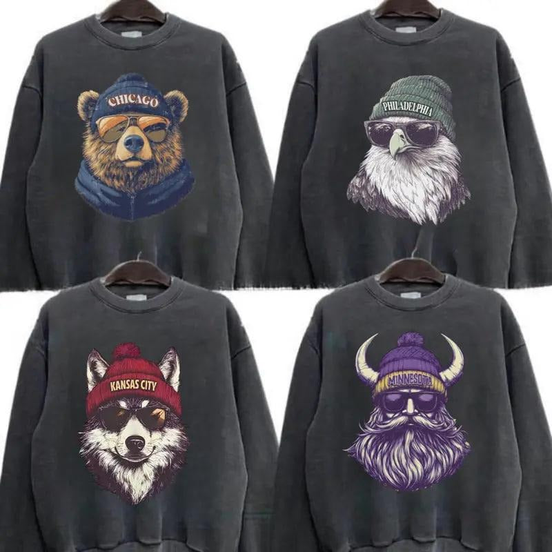 Gildan Dark Heather New Retro Style Varsity All Team Football Crewneck Sweatshirt, Spirit Animal Football Graphic...