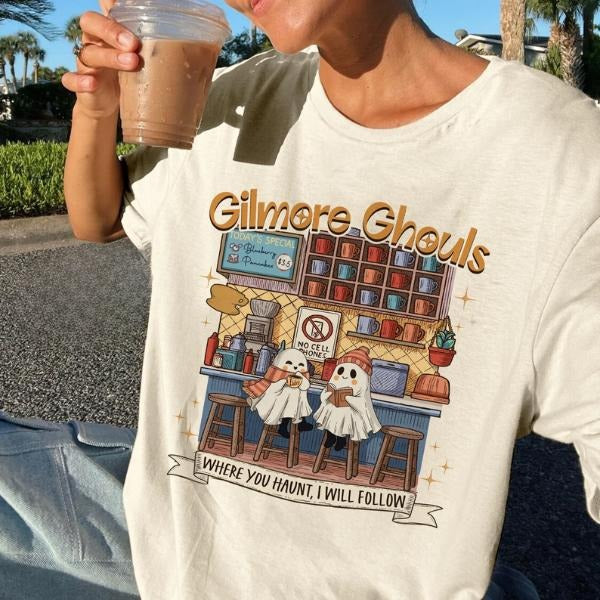 Gilmore Ghouls Where You Haunt I Will Follow Shirt, Luke's Coffee TShirt, Stars Hollow Luke's Diner Tee, Cute Halloween...