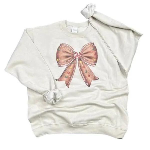 Gingerbread Bow Sweatshirt on Sand - Christmas Sweatshirt for Women T-Shirts, Hoodie | PodTeesHub.com