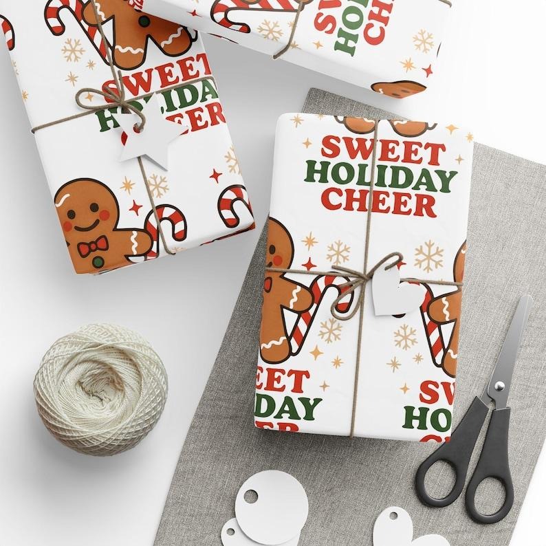 Gingerbread Christmas Wrapping Paper, Sweet Holiday Gift Wrap, Cute Candy Cane Gingerbread Design, Festive Gift Paper...