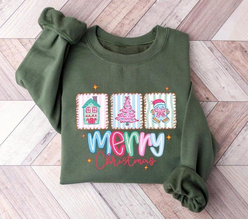 Gingerbread House Merry Christmas Sweatshirt, Cute Merry Christmas Sweatshirt, Christmas Cute Gift, Christmas Sweatshirt...