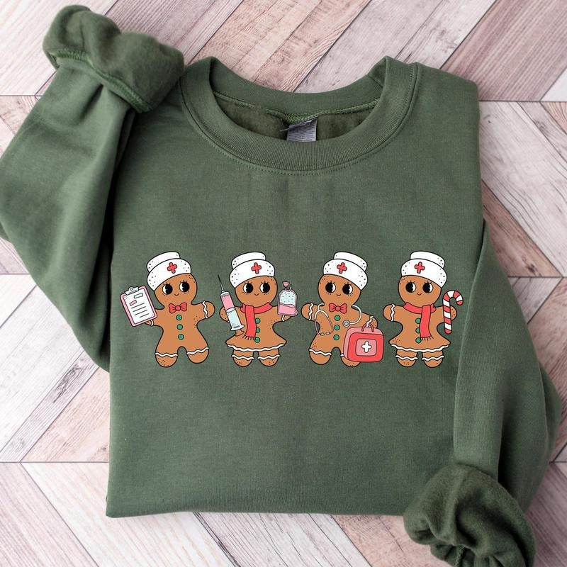 Gingerbread Nurse Christmas Sweatshirt, Retro Nurse Merry Christmas Sublimation, Gift for Nurse, School Nurse Shirt Hoodie