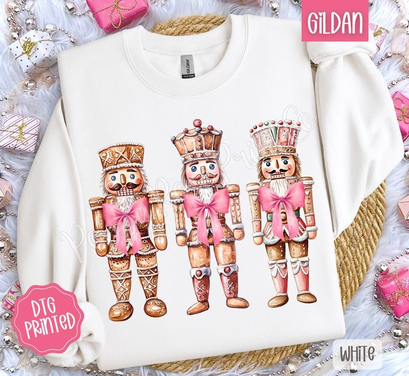 Gingerbread Nutcracker Sweatshirt, Trendy Women's Holiday Crewneck T-Shirts, Hoodie | PodTeesHub.com