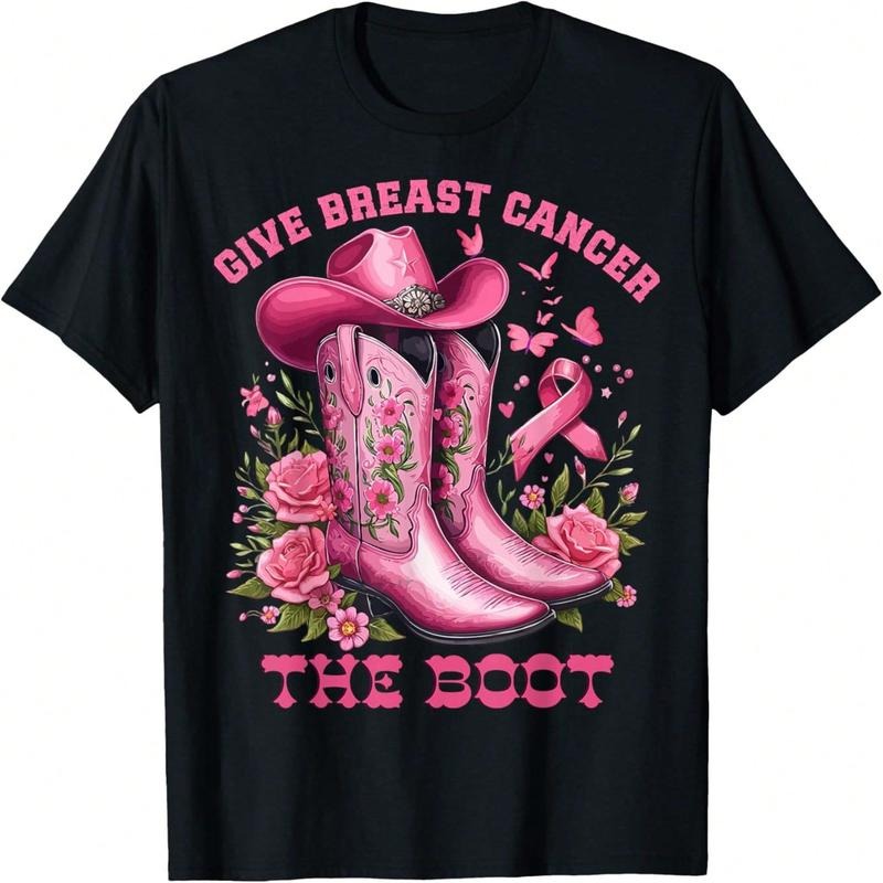 Give Breast Cancer The Boot Cowgirl Cancer Awareness Ribbon T-Shirt Hoodie, Sweatshirt | PodTeesHub.com