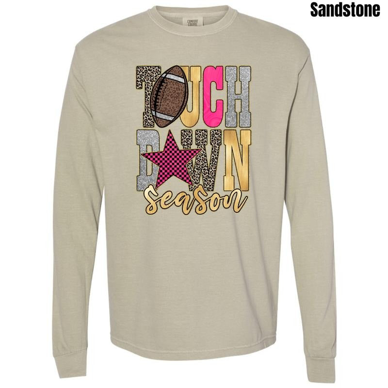 Glam Touchdown Season Comfort Colors Long Sleeve T-Shirt 'NLB' Hoodie, Sweatshirt | PodTeesHub.com