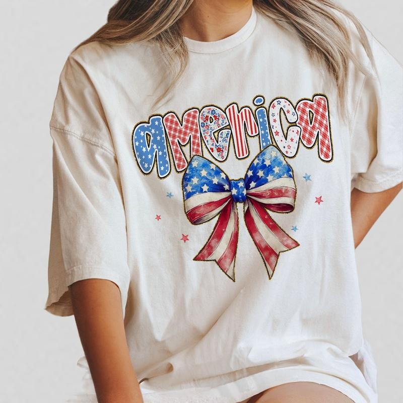 Glitter 4th of July Shirt, Retro America Flag Coquette Tee, Vintage Independence Day Outfit, Women's Patriotic TShirt,...