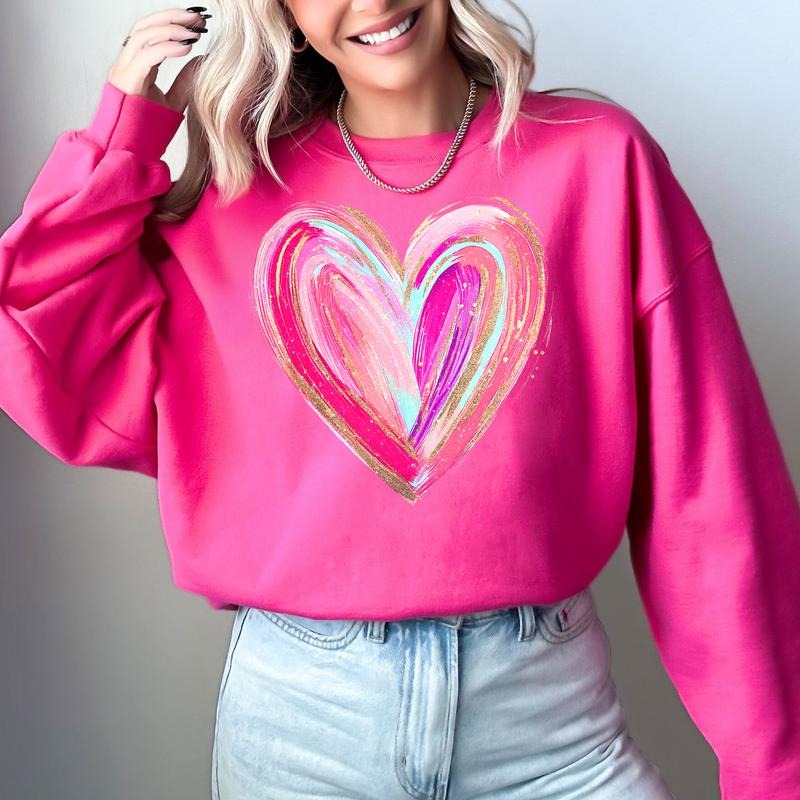 Glittery Brush Stroke Heart, Valentine's Day, Love Sweatshirt, Crew Neck, Women's, Crewneck, Valentine's Day, Love,...