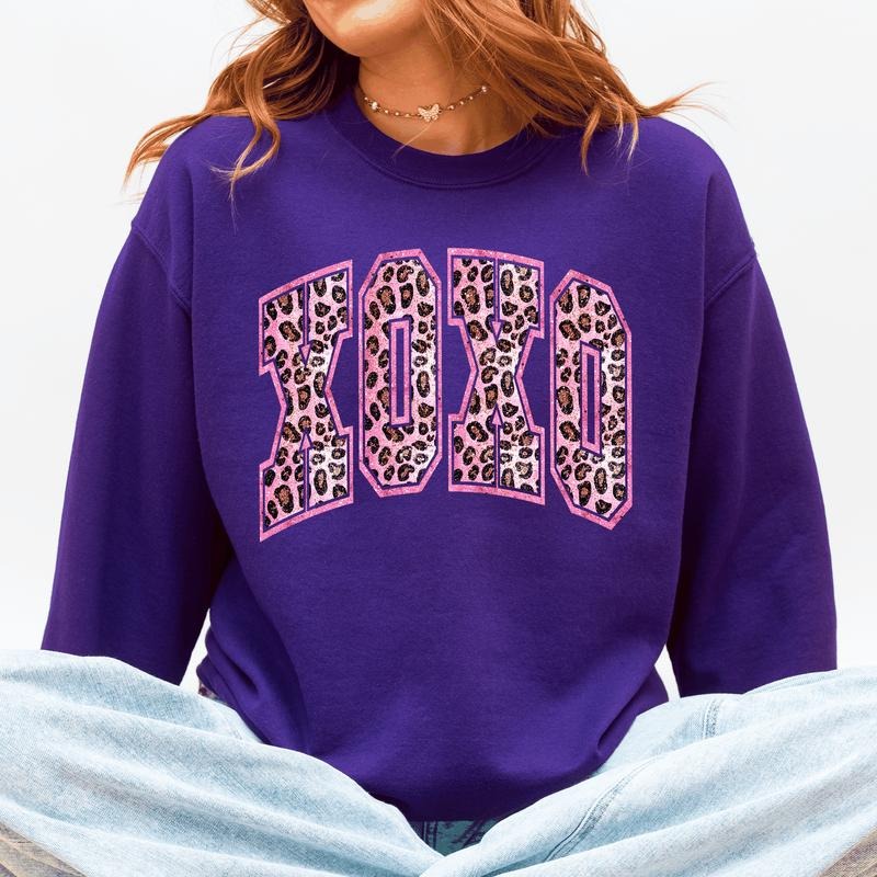 Glittery Leopard Print XOXO, Valentine's Day Love Sweatshirt, Crew Neck, Women's, Crewneck, Valentine's Day, Love, Heart,...