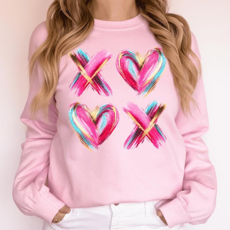 Glittery XOXO, Colorful Valentine's Day, Real Glitter, Faux Gold Sweatshirt, Crew Neck, Women's, Crewneck, Valentine's...