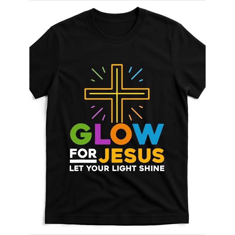 Glow for Jesus Let Your Light Shine Faith Cross Christian T Shirt Street Trending Style Women'S Tee Comfortable Cotton...
