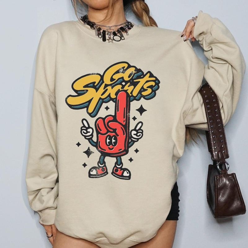 Go Sports, Foam Finger, Funny, Football, Baseball, Soccer, Basketball, Tailgate Party Sweatshirt, Women's Crew Neck,...