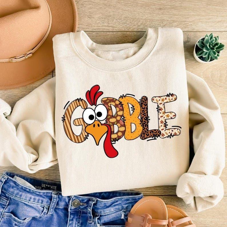 Gobble Sweatshirt, Cute Thanksgiving Turkey T-Shirt, Matching Thanksgiving Shirt, Family Thanksgiving Shirt, Womens...
