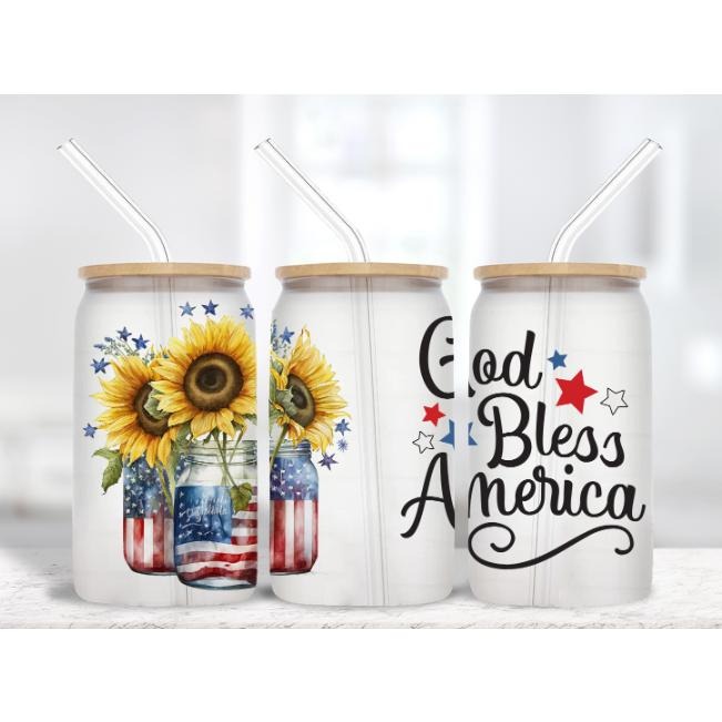 God Bless America - 16 oz Frosted Glass T-Shirts, Hoodie, Sweatshirt | PodTeesHub.com