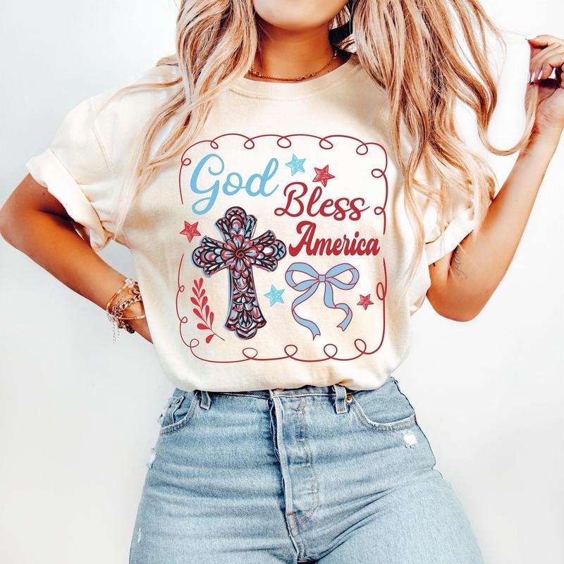 God Bless America Christian 4th of July Shirt, Bible Verse Cross Tee, Patriotic Christian Independence Day Gift Hoodie,...