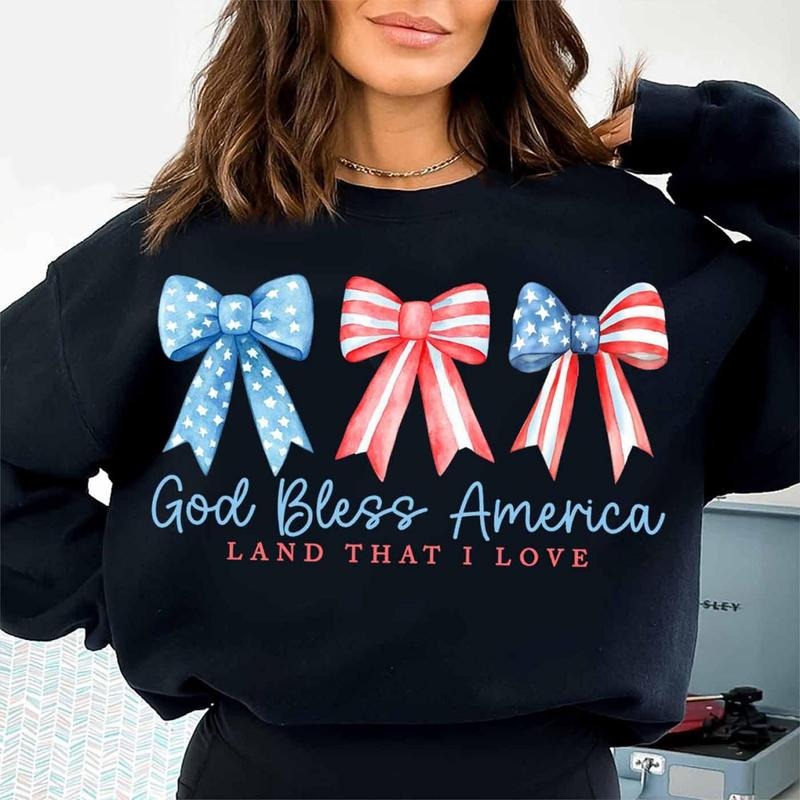 God Bless America Coquette Fourth of July Sweater, America Patriotic 4th of July Shirt, Independence Day Gift, Memorial...