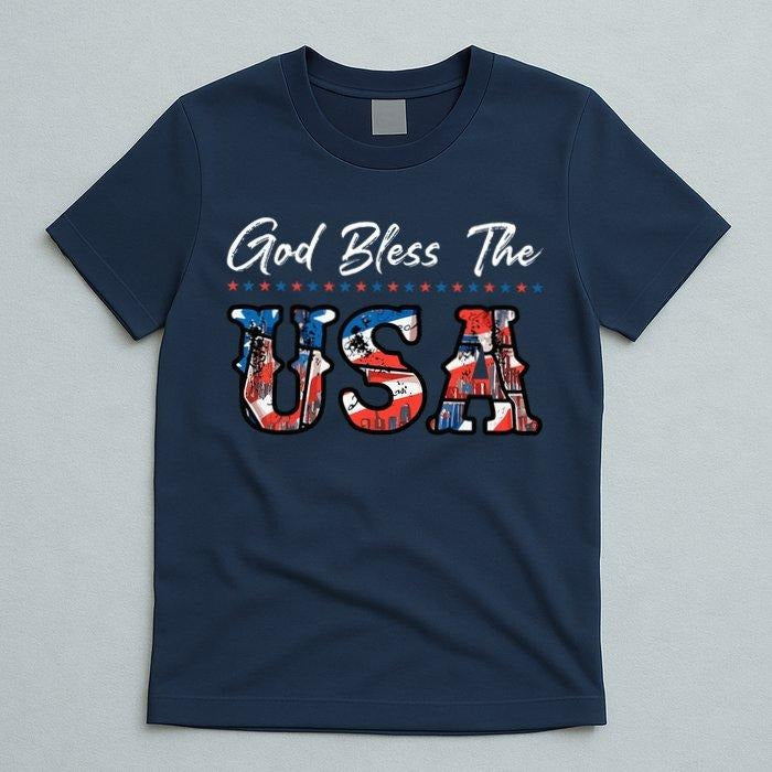 God Bless The USA T-Shirt  | Red White & Blue 4th of July Patriotic Tee Hoodie, Sweatshirt | PodTeesHub.com