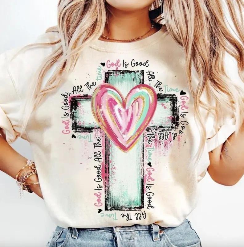 God Is Good All The Time T-Shirt, Hand Drawn Cross Shirt, Watercolor Cross Tee Religious Christian Shirt, Gift For Women...