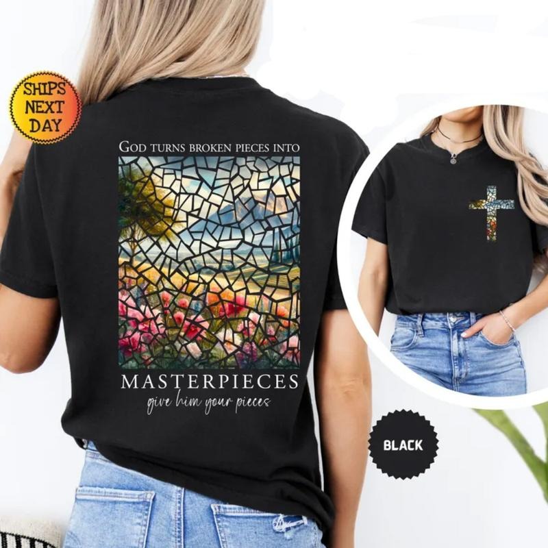 God Turns Broken Pieces Christian T-Shirt - Comfort Colors Casual Streetstyle Crew Neck Short Sleeve T-Shirt Trendy Tops...