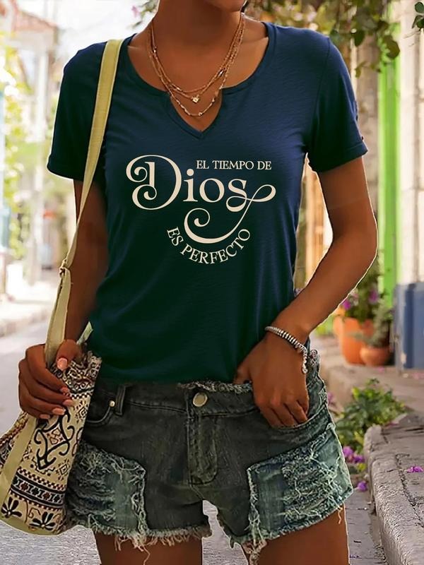 God's Perfect Timing Graphic Print T-Shirt, Casual Fitted Short Sleeve V-Neck Summer Top for Women, Trendy Ladies...
