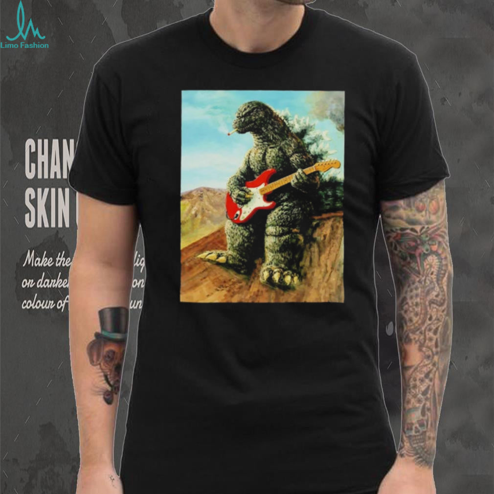 Godzilla Playing Guitar Smoking a Cigarette shirt