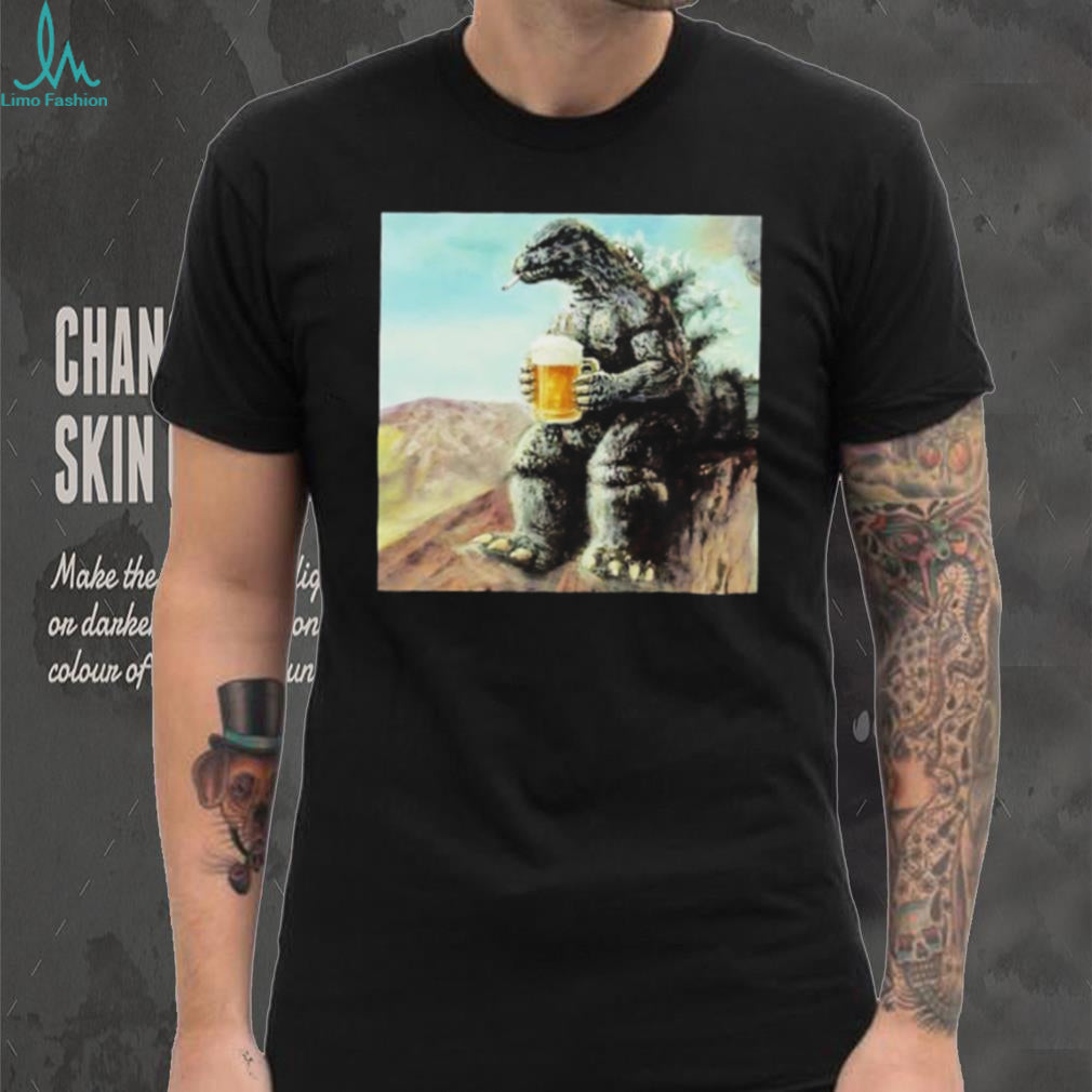 Godzilla with beer and smoking meme shirt