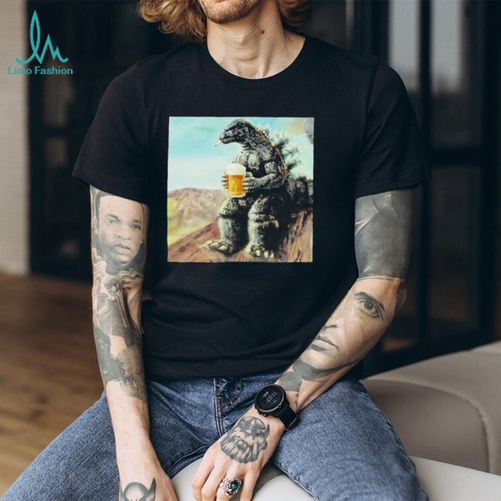 Godzilla with beer and smoking meme shirt
