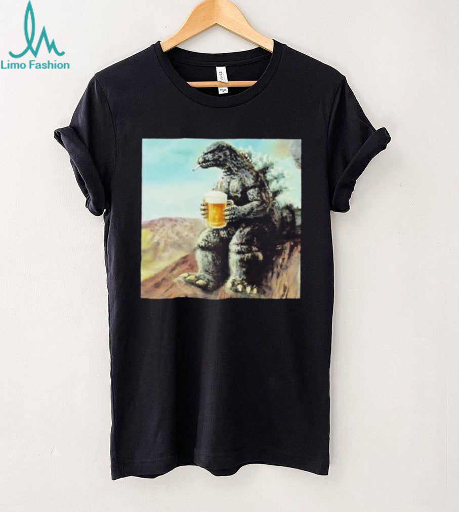 Godzilla with beer and smoking meme shirt