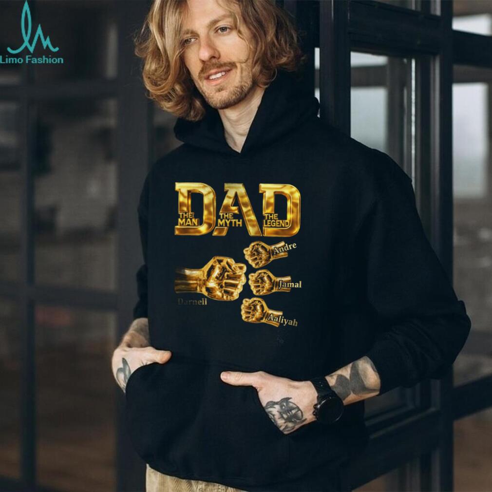 Gold Dad The Man The Myth The Legend Personalized Fist Bump Graphic T Shirt