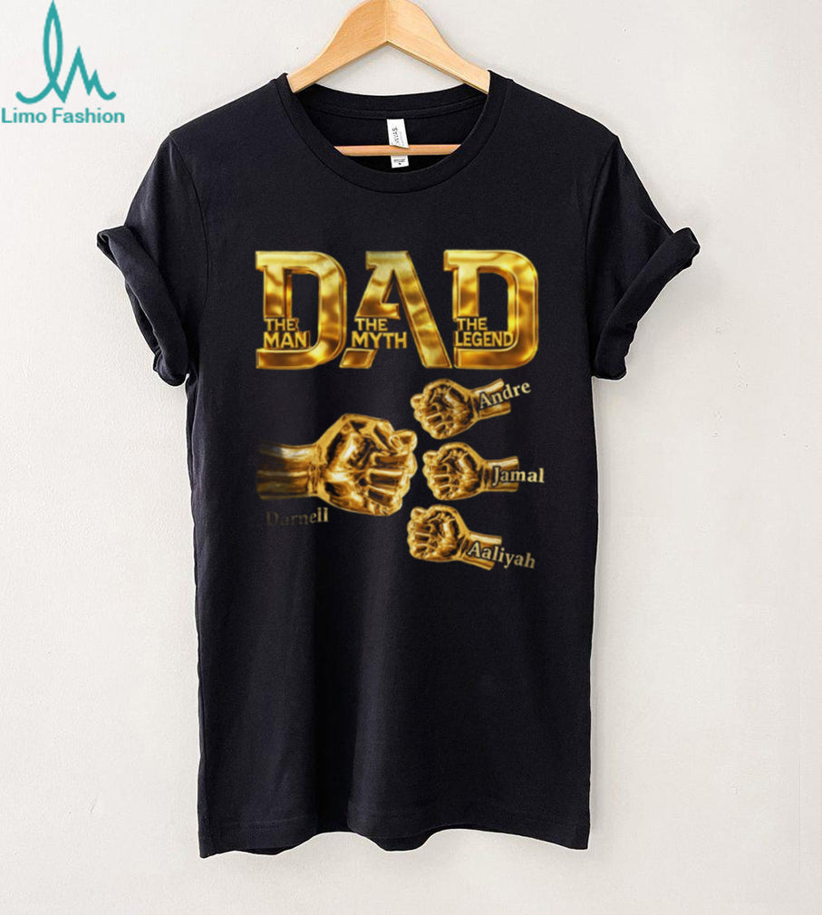 Gold Dad The Man The Myth The Legend Personalized Fist Bump Graphic T Shirt