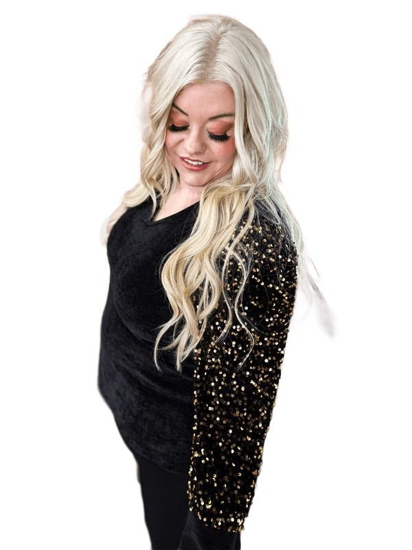 Gold Sequin Long Sleeve Holiday Top T-Shirts, Hoodie, Sweatshirt | PodTeesHub.com