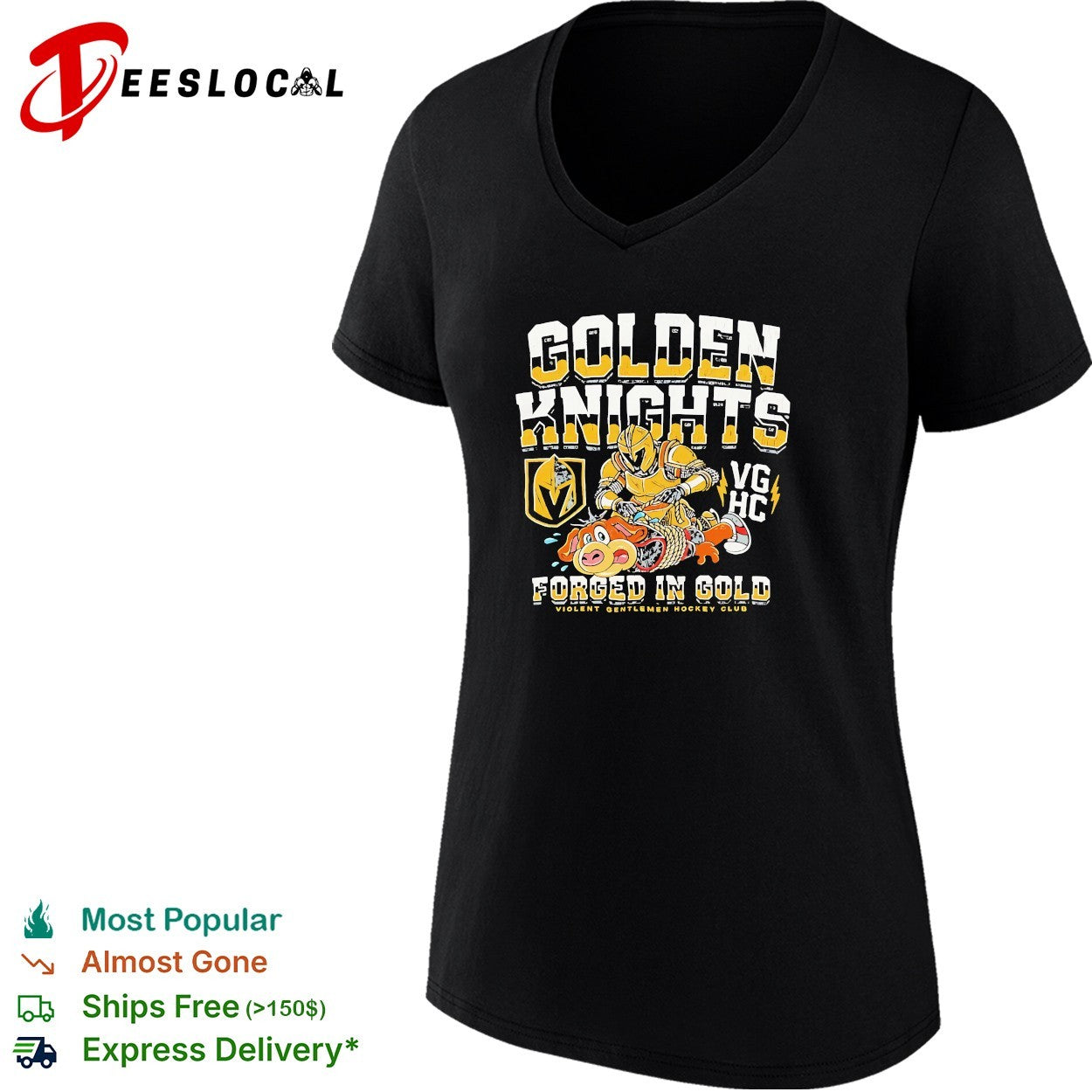 Golden Knights forged in gold VG HC Violent Gentlemen hockey club mascot parody shirt